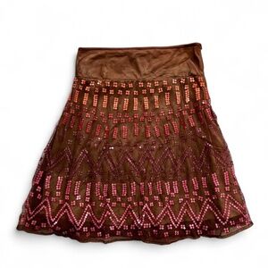 Vintage Arden B pink and brown sequined mesh low rise skirt size XS